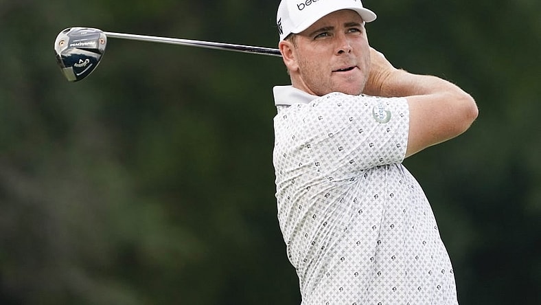 May 12, 2023; McKinney, Texas, USA; Luke List plays his shot from the ninth tee during the second round of the AT&T Byron Nelson golf tournament. Mandatory Credit: Raymond Carlin III-USA TODAY Sports