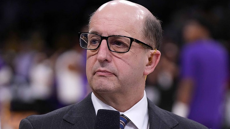 May 20, 2023; Los Angeles, California, USA; ESPN commentator Jeff Van Gundy during game three of the Western Conference Finals for the 2023 NBA playoffs between the Los Angeles Lakers and the Denver Nuggets at Crypto.com Arena. Mandatory Credit: Kirby Lee-USA TODAY Sports