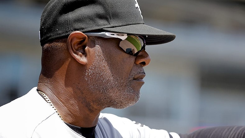 May 27, 2023; Detroit, Michigan, USA;  Chicago White Sox first base coach Daryl Boston (8) looks on from the dugout in the third inning against the Detroit Tigers at Comerica Park. Mandatory Credit: Rick Osentoski-USA TODAY Sports