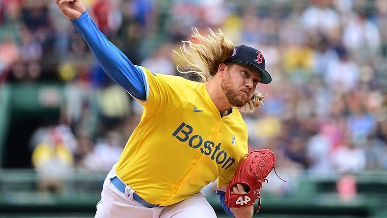 Jun 18, 2023; Boston, Massachusetts, USA; Boston Red Sox starting pitcher Kaleb Ort (61) pitches against the New York Yankees during the first inning at Fenway Park. Mandatory Credit: Eric Canha-USA TODAY Sports