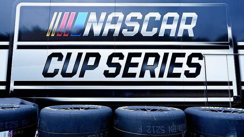 Jul 1, 2023; Chicago, Illinois, USA; A detail view of tires in front of a NASCAR Cup Series hauler on Columbus Drive during practice and qualifying for the Chicago Street Race. Mandatory Credit: Jon Durr-USA TODAY Sports