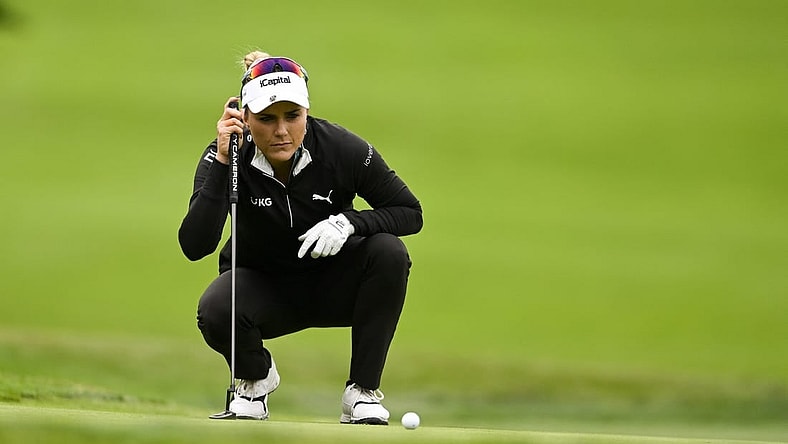 Jul 6, 2023; Pebble Beach, California, USA; Lexi Thompson lines up her putt on the 16th hole during the first round of the U.S. Women's Open golf tournament at Pebble Beach Golf Links. Mandatory Credit: Kelvin Kuo-USA TODAY Sports