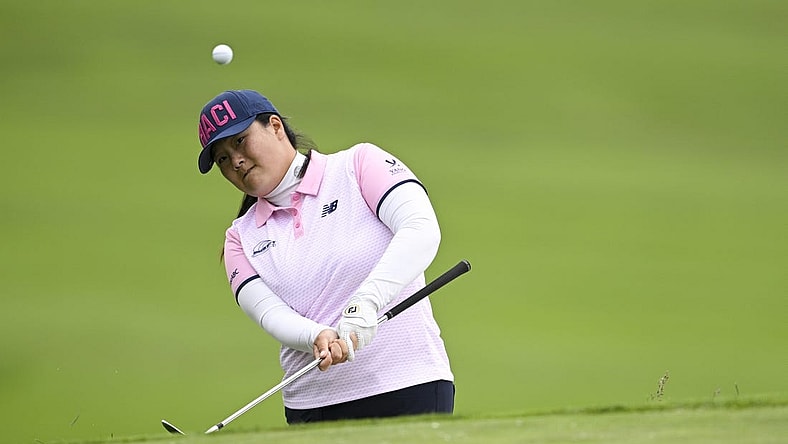 Jul 7, 2023; Pebble Beach, California, USA; Angel Yin hits a shot on the 14th hole during the second round of the U.S. Women's Open golf tournament at Pebble Beach Golf Links. Mandatory Credit: Kelvin Kuo-USA TODAY Sports