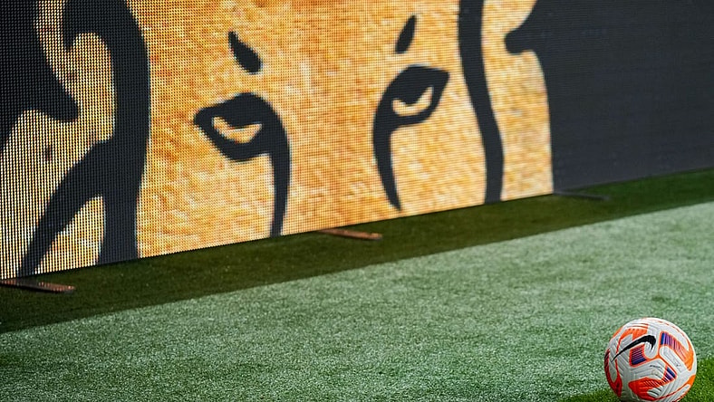 Jul 9, 2023; Cincinnati, Ohio, USA;  A Nike game ball is seen on the field alongside the Modelo Beer logo on the sideboards during the match between Canada and the United States at TQL Stadium. Mandatory Credit: Aaron Doster-USA TODAY Sports