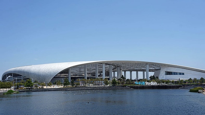 Jul 16, 2023; Inglewood, California, USA; A general overall view of SoFi Stadium, the site of the 2023 CONCACAF Gold Cup Final between Panama and Mexico.  Mandatory Credit: Kirby Lee-USA TODAY Sports