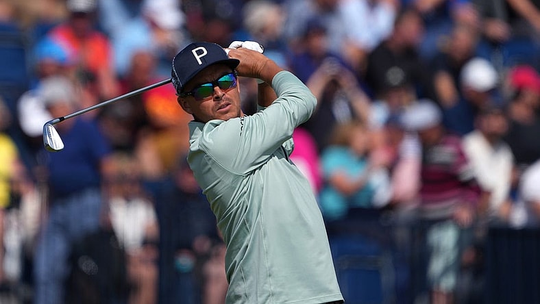 July 20, 2023; Hoylake, ENGLAND, GBR; Rickie Fowler plays his shot from the fourth tee during the first round of The Open Championship golf tournament at Royal Liverpool. Mandatory Credit: Kyle Terada-USA TODAY Sports