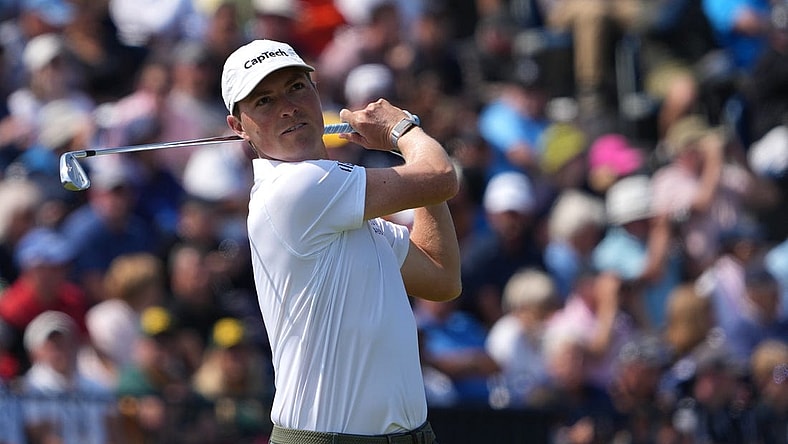 July 20, 2023; Hoylake, England, GBR; Ben Griffin plays his shot from the fourth tee during the first round of The Open Championship golf tournament at Royal Liverpool. Mandatory Credit: Kyle Terada-USA TODAY Sports