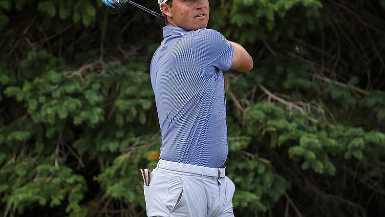 Jul 30, 2023; Blaine, Minnesota, USA; Ben Griffin hits his tee shot on the second hole during the final round of the 3M Open golf tournament. Mandatory Credit: Matt Krohn-USA TODAY Sports