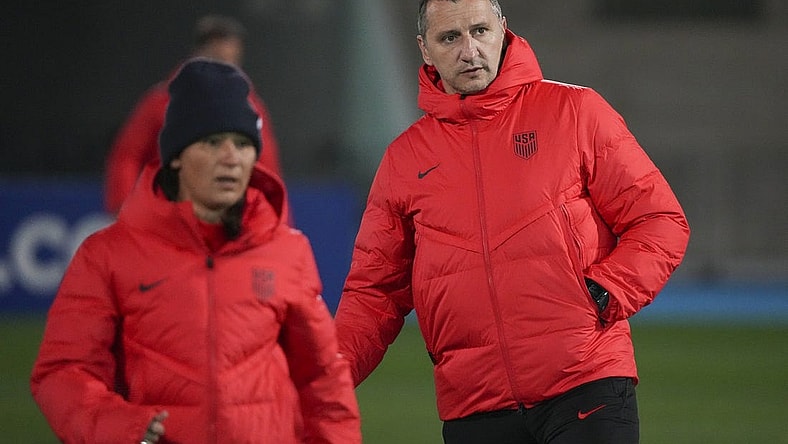 Aug 4, 2023; Melbourne, VIC, AUS;  United States head coach Vlatko Andonovski stands by at the start of team training at Lakeside Stadium ahead of the 2023 FIFA Women's World Cup Round of 16. Mandatory Credit: Jenna Watson-USA TODAY Sports