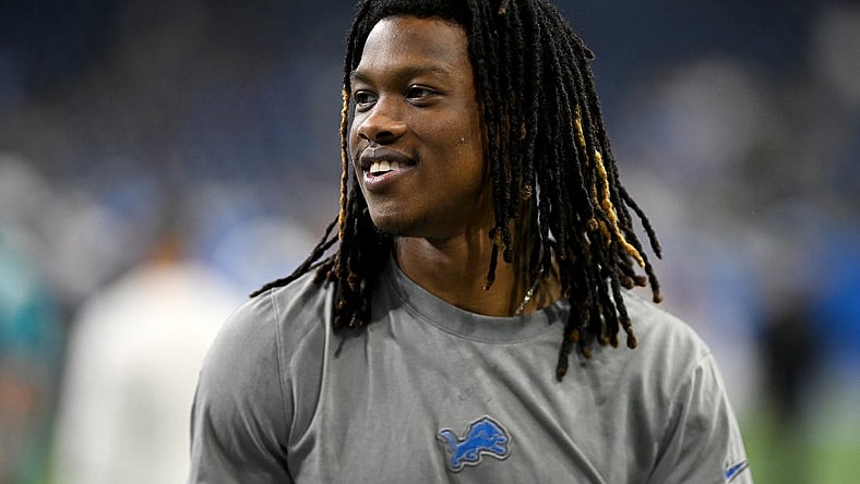 Aug 19, 2023; Detroit, Michigan, USA; Detroit Lions wide receiver Jameson Williams (9) walks off the field after their pre-season game against the Jacksonville Jaguars at Ford Field. Mandatory Credit: Lon Horwedel-USA TODAY Sports