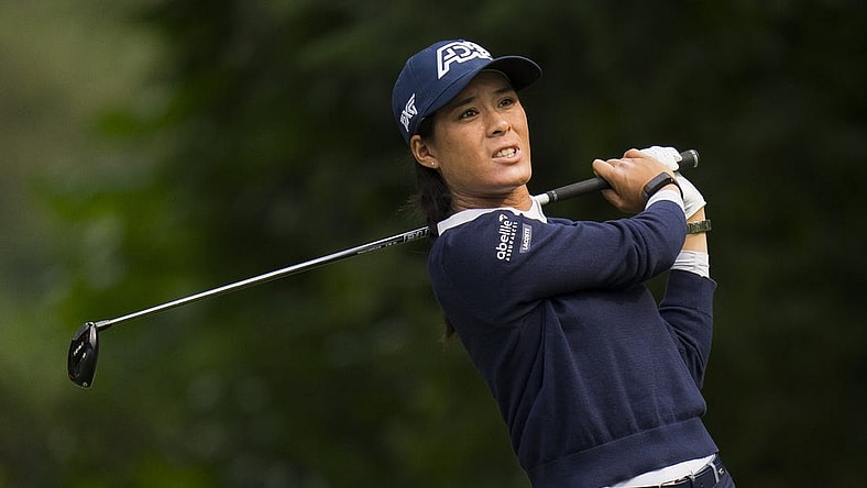 Aug 25, 2023; Vancouver, British Columbia, CAN; Celine Boutier tees off on the fourth hole during the second round of the CPKC Women's Open golf tournament at Shaughnessy Golf & Country Club. Mandatory Credit: Bob Frid-USA TODAY Sports