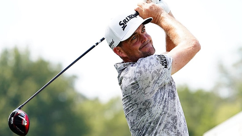 Aug 26, 2023; Atlanta, Georgia, USA; Keegan Bradley plays his shot from the fourth tee during the third round of the TOUR Championship golf tournament at East Lake Golf Club. Mandatory Credit: John David Mercer-USA TODAY Sports