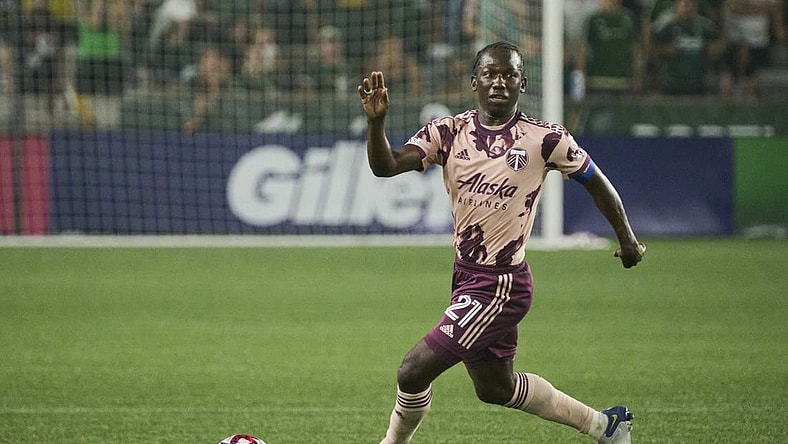 Aug 26, 2023; Portland, Oregon, USA; Portland Timbers midfielder Diego Chara (21) controls the ball during the second half against the Vancouver Whitecaps at Providence Park. Mandatory Credit: Troy Wayrynen-USA TODAY Sports