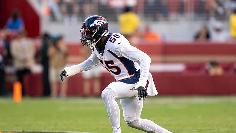 Denver Broncos linebacker Frank Clark (55) during the third quarter against the San Francisco 49ers at Levi's Stadium. Mandatory Credit: Kyle Terada-USA TODAY Sports