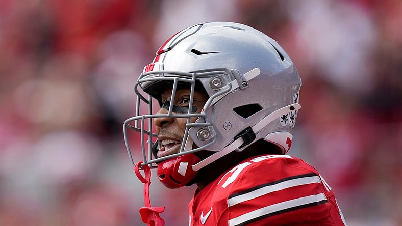 Sept. 9, 2023; Columbus, Oh., USA; 
Ohio State Buckeyes running back TreVeyon Henderson (32) was all smiles after scoring a touchdown during the second half of Saturday's NCAA Division I football game agaisnt the Youngstown State Penguins at Ohio Stadium.