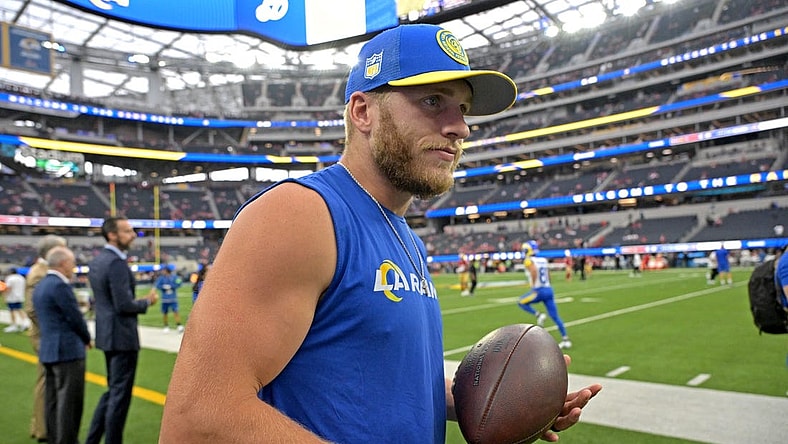 Sep 17, 2023; Inglewood, California, USA; Los Angeles Rams wide receiver Cooper Kupp (10) walks on the field prior to the game against the San Francisco 49ers at SoFi Stadium. Mandatory Credit: Jayne Kamin-Oncea-USA TODAY Sports