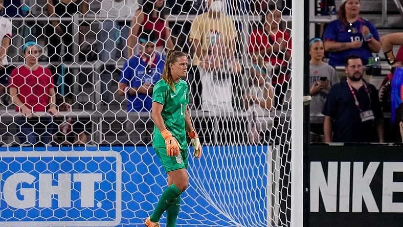 United States goalkeeper Alyssa Naeher (1) stands in position in the first half of the Woman   s Soccer International Friendly match between the United States National Teams and the South Africa at TQL Stadium in Cincinnati on Thursday, Sept. 21, 2023. USA led 3-0 at halftime.