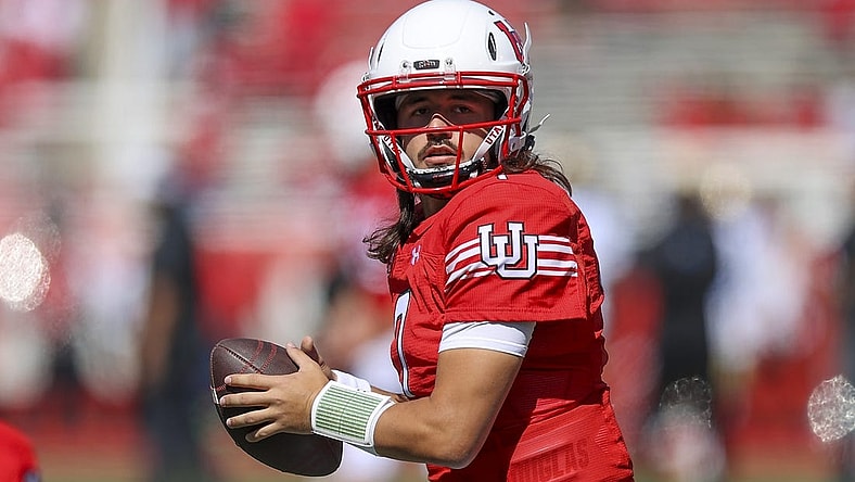 Sep 23, 2023; Salt Lake City, Utah, USA; Utah Utes quarterback Cameron Rising (7) warms up before a game against the UCLA Bruins at Rice-Eccles Stadium. Mandatory Credit: Rob Gray-USA TODAY Sports