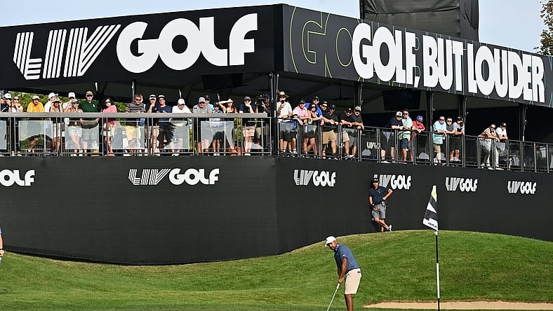 Sep 24, 2023; Sugar Grove, Illinois, USA; Anirban Lahiri putts on the 16th green during the final round of the LIV Golf Chicago golf tournament at Rich Harvest Farms. Mandatory Credit: Jamie Sabau-USA TODAY Sports