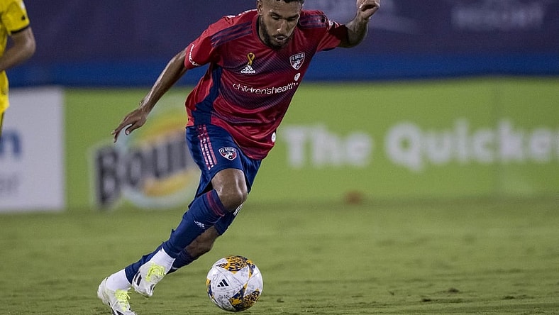 Sep 23, 2023; Frisco, Texas, USA; FC Dallas forward Jesus Ferreira (10) in action during the game between FC Dallas and the Columbus Crew at Toyota Stadium. Mandatory Credit: Jerome Miron-USA TODAY Sports