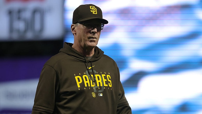 Sep 25, 2023; San Francisco, California, USA; San Diego Padres manager Bob Melvin (3) walks off the field during the eighth inning against the San Francisco Giants at Oracle Park. Mandatory Credit: Sergio Estrada-USA TODAY Sports