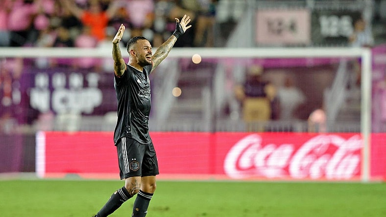 Sep 27, 2023; Fort Lauderdale, FL, USA; Houston Dynamo midfielder Artur (6) celebrates after winning the Lamar Hunt U.S. Open Cup Final against Inter Miami CF at DRV PNK Stadium. Mandatory Credit: Nathan Ray Seebeck-USA TODAY Sports