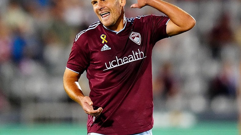 Sep 27, 2023; Commerce City, Colorado, USA; Colorado Rapids forward Diego Rubio (11) reacts in the first half against the Vancouver Whitecaps FC at Dick's Sporting Goods Park. Mandatory Credit: Ron Chenoy-USA TODAY Sports