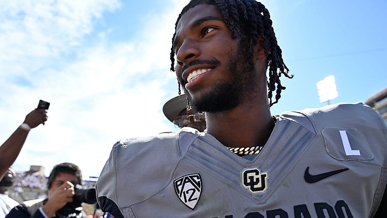 Sep 30, 2023; Boulder, Colorado, USA;  Colorado Buffaloes quarterback Shedeur Sanders (2) smiles as he walks off the field after the game against the USC Trojans at Folsom Field. Mandatory Credit: John Leyba-USA TODAY Sports