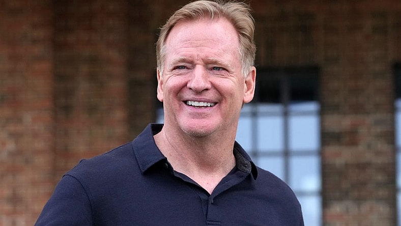 Oct 7, 2023; London, United Kingdom; NFL commissioner Roger Goodell at the NFL Experience London at the Battersea Power Station. Mandatory Credit: Kirby Lee-USA TODAY Sports