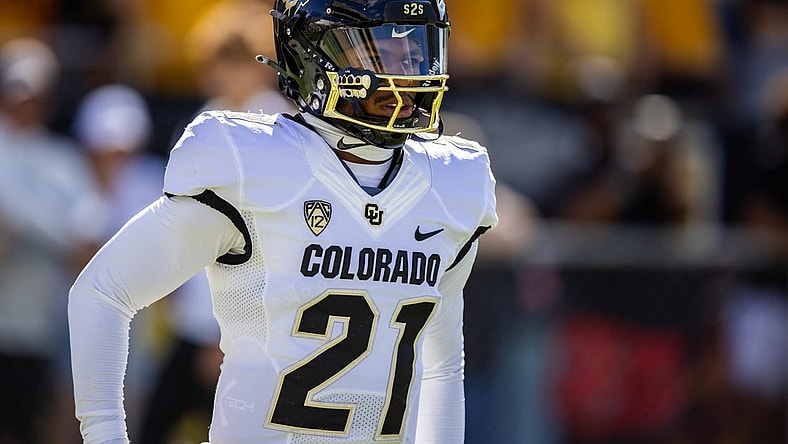 Oct 7, 2023; Tempe, Arizona, USA; Colorado Buffaloes safety Shilo Sanders (21) against the Arizona State Sun Devils at Mountain America Stadium, Home of the ASU Sun Devils. Mandatory Credit: Mark J. Rebilas-USA TODAY Sports