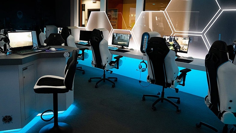 The Alienware Longhorn E-sports Lounge in the Texas Union, Wednesday, Oct. 11, 2023. The upstairs lounge was the first stage of UT's partnership with Alienware and opened in August of 2022. The larger arena downstairs, opened this week, builds upon the success of the lounge.