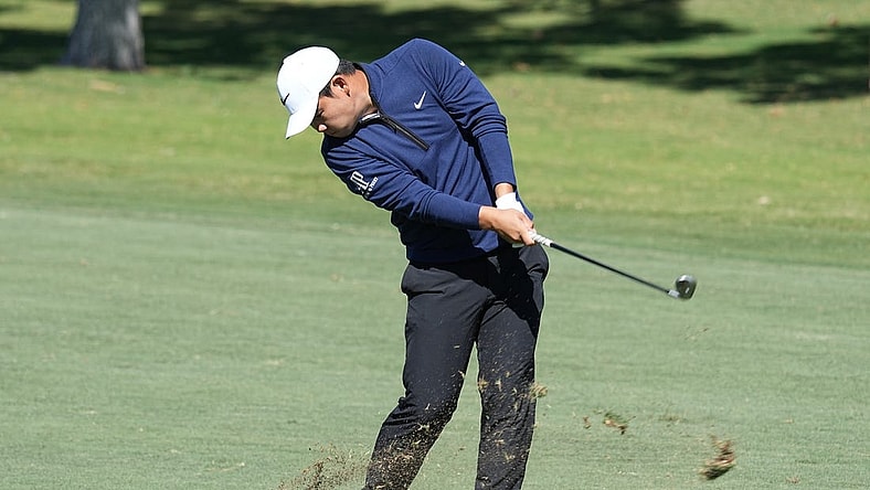 Oct 12, 2023; Las Vegas, Nevada, USA; Tom Kim hits from the fairway on the first hole during the first round of the Shriners Children's Open golf tournament at TPC Summerlin. Mandatory Credit: Ray Acevedo-USA TODAY Sports