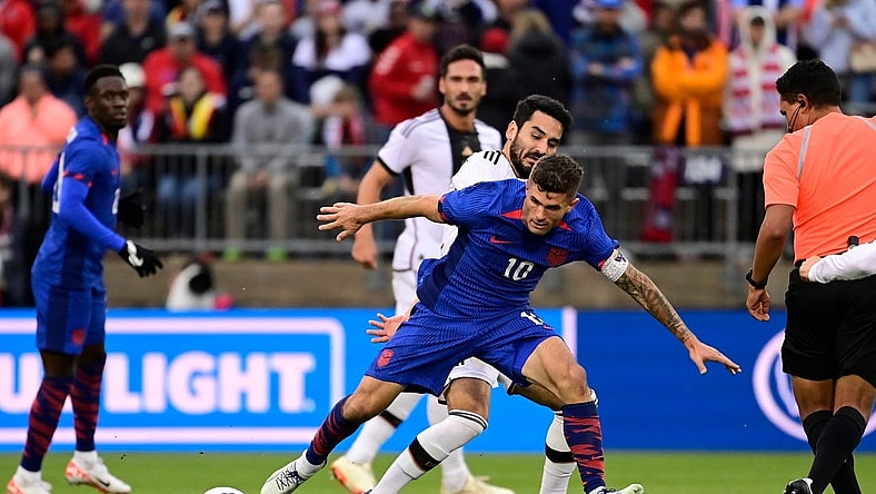 Oct 14, 2023; East Hartford, Connecticut, USA; United States forward Christian Pulisic (10) controls the ball against against the German national team during the first half at Pratt & Whitney Stadium. Mandatory Credit: Eric Canha-USA TODAY Sports