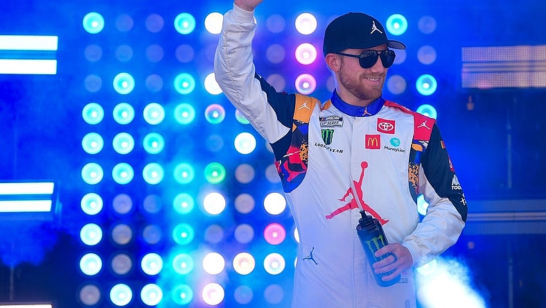 Oct 15, 2023; Las Vegas, Nevada, USA; NASCAR Cup Series driver Tyler Reddick (45) is introduced before the South Point 400 at Las Vegas Motor Speedway. Mandatory Credit: Gary A. Vasquez-USA TODAY Sports