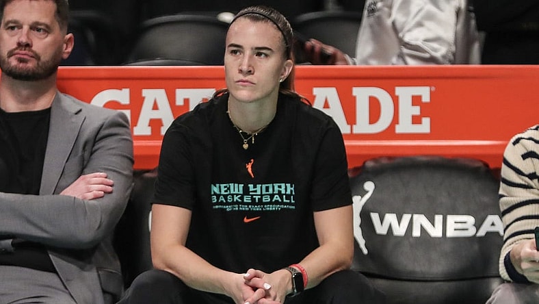 Oct 18, 2023; Brooklyn, New York, USA; New York Liberty guard Sabrina Ionescu (20) during pregame warmups prior to game four of the 2023 WNBA Finals at Barclays Center. Mandatory Credit: Wendell Cruz-USA TODAY Sports