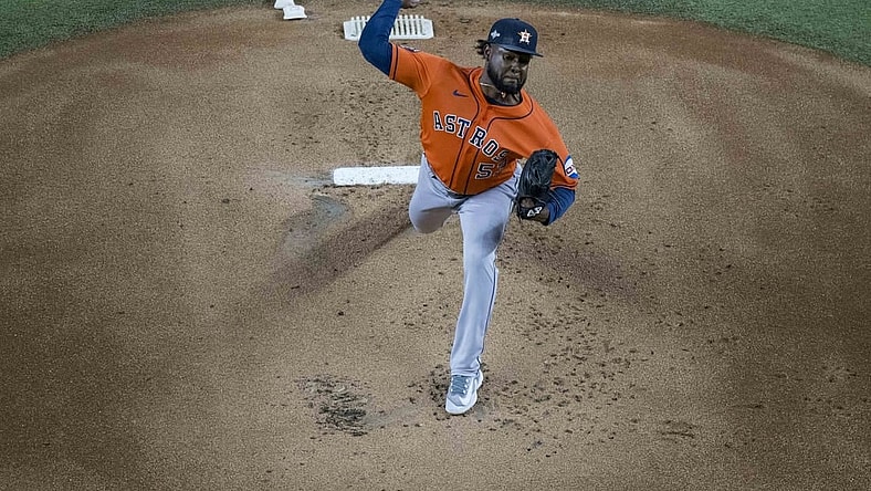Oct 18, 2023; Arlington, Texas, USA; Houston Astros starting pitcher Cristian Javier (53) pitches during the game between the Texas Rangers and the Houston Astros during game three of the ALCS for the 2023 MLB playoffs at Globe Life Field. Mandatory Credit: Jerome Miron-USA TODAY Sports