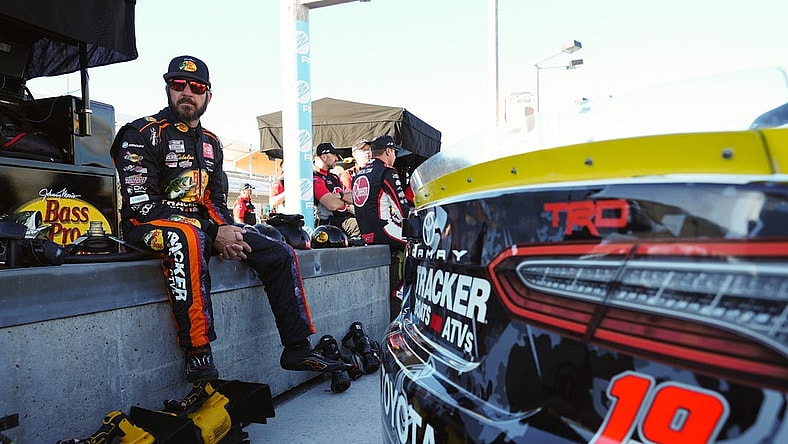 Oct 21, 2023; Homestead, Florida, USA; NASCAR Cup Series driver Martin Truex Jr (19) during practice for the 4EVER 400 presented by Mobil 1 at Homestead-Miami Speedway. Mandatory Credit: Jasen Vinlove-USA TODAY Sports