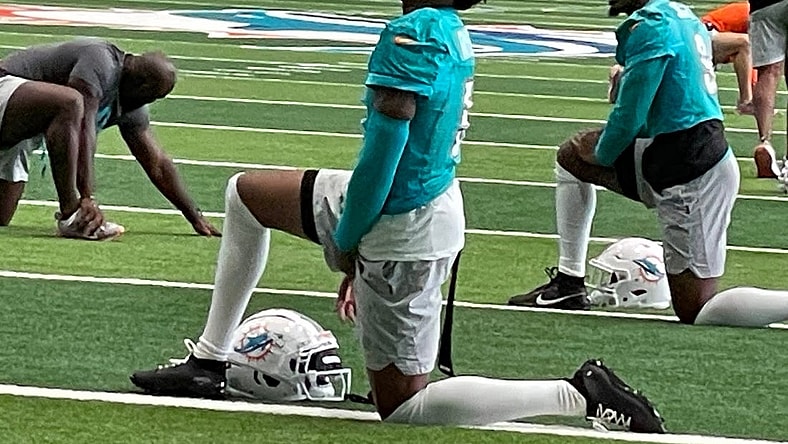 Cornerback Jalen Ramsey is all smiles as he begins workouts with the Dolphins after recovering from knee surgery.