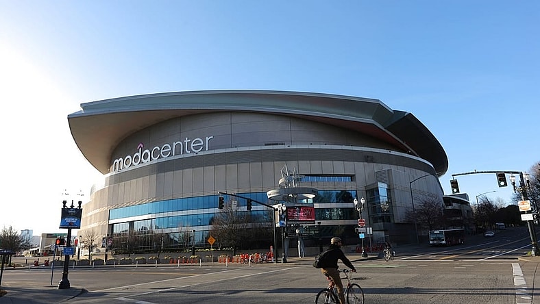 Mar 12, 2020; Portland, Oregon, USA;  An outside view of the Moda Center where the Portland Trail Blazers and the Memphis Grizzlies game was cancelled due to the COVID-19 virus.Mandatory Credit: Jaime Valdez-USA TODAY Sports