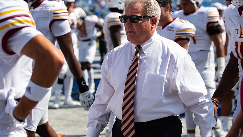 Sep 4, 2021; Lexington, Kentucky, USA; Louisiana Monroe Warhawks head coach Terry Bowden walks with his team before the game against the Kentucky Wildcats at Kroger Field. Mandatory Credit: Jordan Prather-USA TODAY Sports