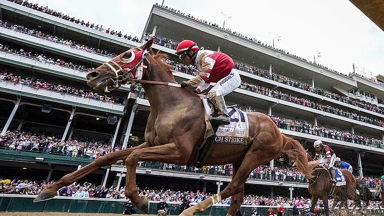 Rich Strike, with Sonny Leon up, runs down the field to win the 148th running of the Kentucky Derby on Saturday, May 7, 2022

Derbymsc18