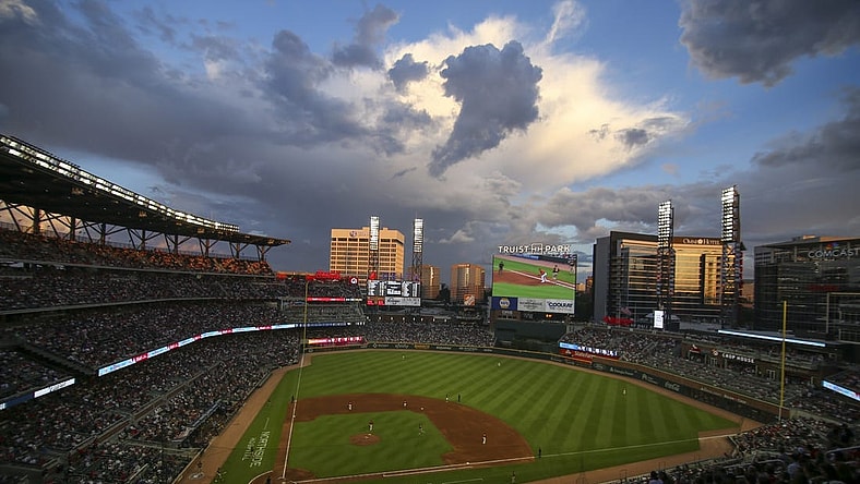 May 13, 2022; Atlanta, Georgia, USA; General view of Truist Park during the fourth inning of a game between the Atlanta Braves and San Diego Padres. Mandatory Credit: Brett Davis-USA TODAY Sports