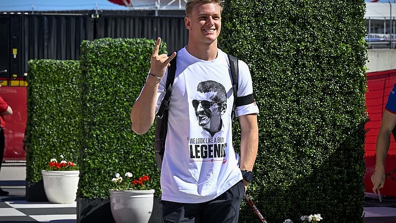 Oct 21, 2022; Austin, Texas, USA; Haas F1 Team driver Mick Schumacher (47) arrives for practice for the U.S. Grand Prix at the Circuit of the Americas. Mandatory Credit: Jerome Miron-USA TODAY Sports