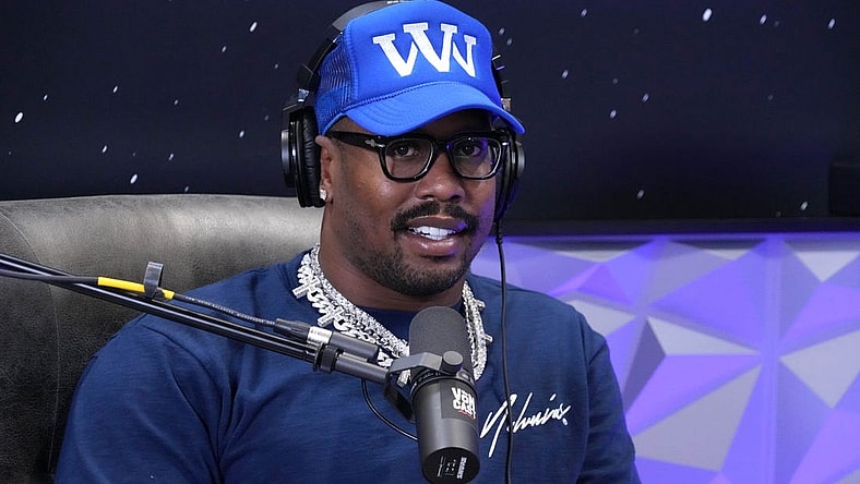 Feb 9, 2023; Phoenix, AZ, USA; Buffalo Bills linebacker Von Miller on the Bleacher Report set on radio row at the Super Bowl LVII media center at the Phoenix Convention Center. Mandatory Credit: Kirby Lee-USA TODAY Sports