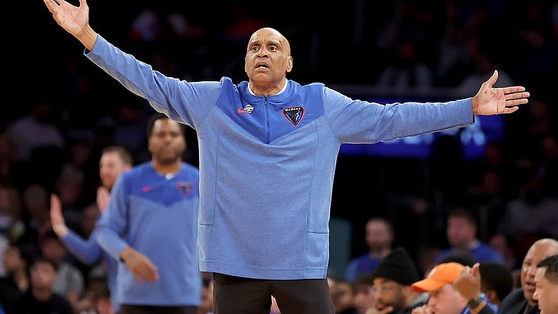 Mar 8, 2023; New York, NY, USA; DePaul Blue Demons head coach Tony Stubblefield reacts as he coaches against the Seton Hall Pirates during the second half at Madison Square Garden. Mandatory Credit: Brad Penner-USA TODAY Sports