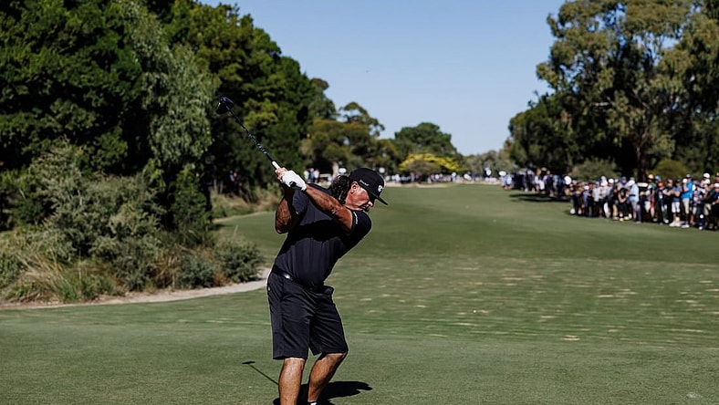 Apr 23, 2023; Adelaide, South Australia, AUS; Pat Perez of Team Aces hits a shot during the final round of LIV Golf Adelaide golf tournament at Grange Golf Club. Mandatory Credit: Mike Frey-USA TODAY Sports