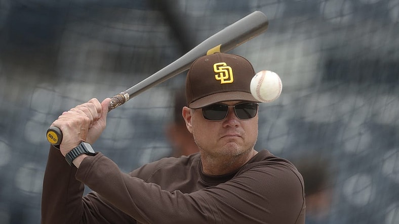 Jun 27, 2023; Pittsburgh, Pennsylvania, USA; San Diego Padres senior advisor to player development & major leagues Mike Shildt (8) before the game against the Pittsburgh Pirates at PNC Park. Mandatory Credit: Charles LeClaire-USA TODAY Sports
