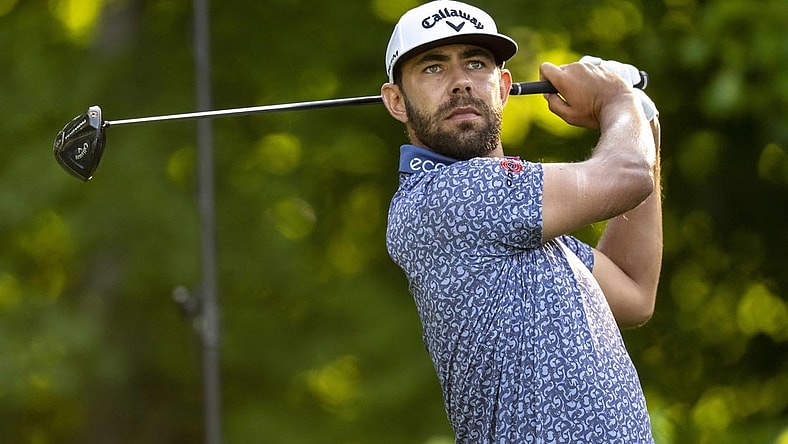 Jul 6, 2023; Silvis, Illinois, USA;  Erik van Rooyen tees off on the second hole during the first round of the John Deere Classic golf tournament. Mandatory Credit: Marc Lebryk-USA TODAY Sports