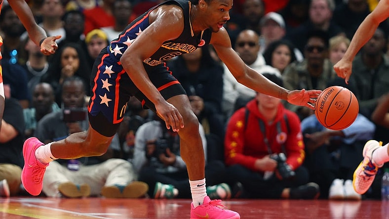 Bronny James (6) during the McDonald's All American boys high school basketball game at Toyota Center. Mandatory Credit: Mark J. Rebilas-USA TODAY Sports