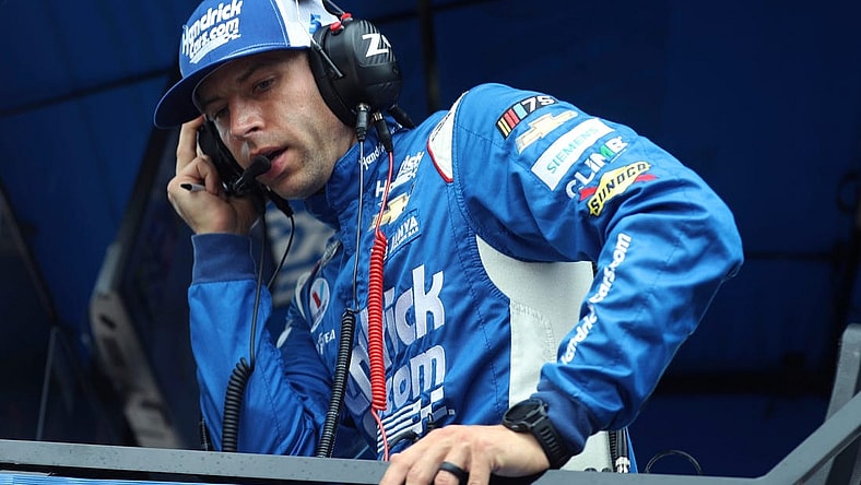 Crew Chief for Hendrick Motorsports Cliff Daniels watches the action during the FireKeepers Casino 400 on Sunday, Aug. 6, 2023.
